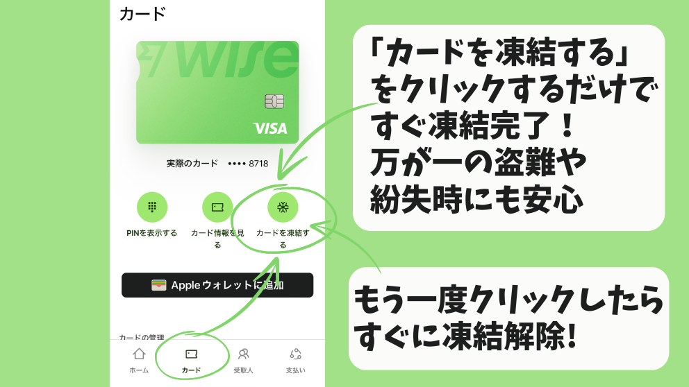 WISEカードの凍結の仕方の説明