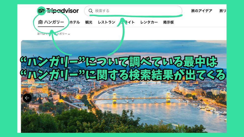トリップアドバイザーでハンガリーを検索した場合の画面の様子
